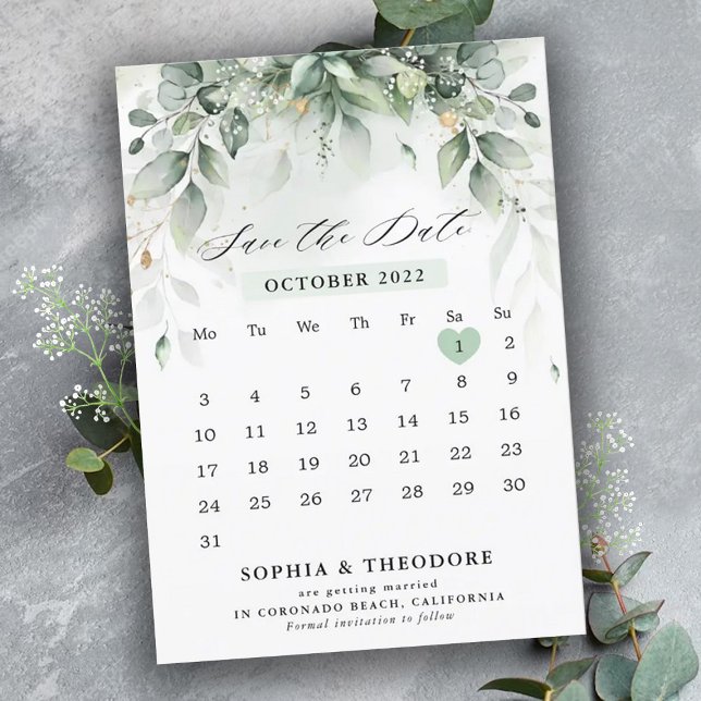 Eucalyptus Greenery Gum Botanical Rustic Calendar  Save The Date (Creator Uploaded)
