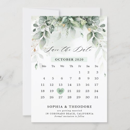 Eucalyptus Greenery Gum Botanical Rustic Calendar Save The Date
