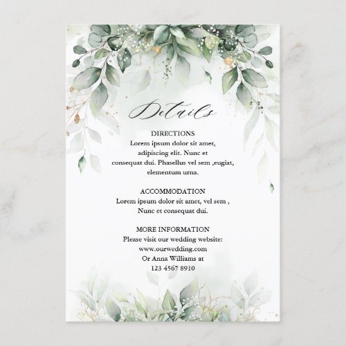 Eucalyptus Greenery Gum Botanical Rustic Wedding Enclosure Card