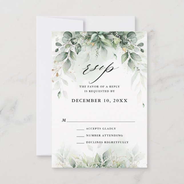 Eucalyptus Greenery Gum Botanical Rustic Wedding RSVP Card (Front)