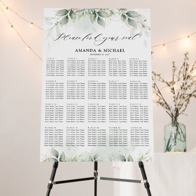 Eucalyptus Greenery Gum Botanical Seating chart Foam Board (In Situ (Stand))