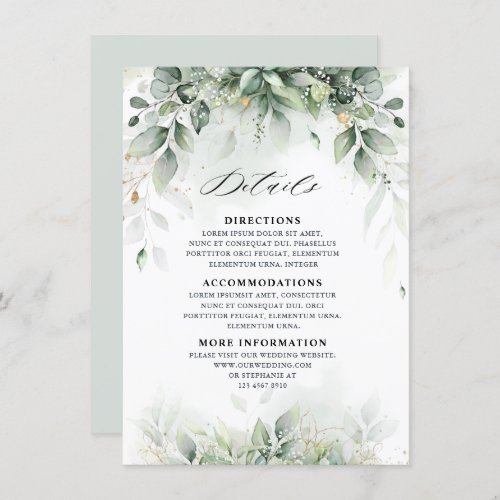 Eucalyptus Greenery Gum Botanical Wedding Details Enclosure Card