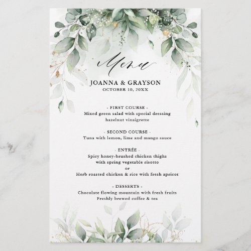 Eucalyptus Greenery Gum Botanical Wedding Menu