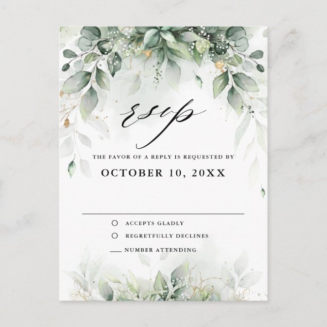 Eucalyptus Greenery Gum Botanical Wedding RSVP Postcard (Front)