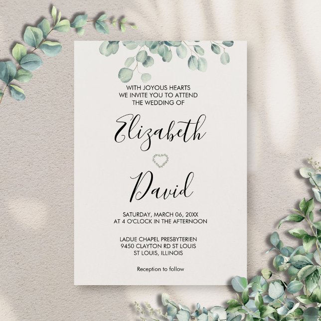 Eucalyptus Greenery Hand Drawn Heart  Invitation (Creator Uploaded)
