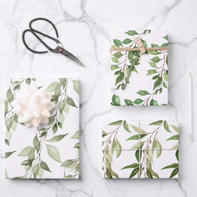 Eucalyptus Greenery Hanging Vines Wrapping Paper Sheets (Front)