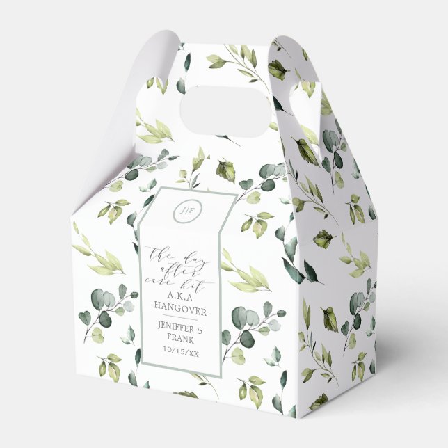 Eucalyptus Greenery Hangover Kit Bridal GroomParty Favor Boxes (Front Side)