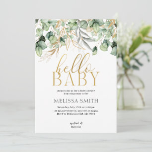 Eucalyptus Greenery Hello Baby Shower Invitation