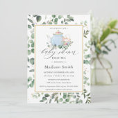 Eucalyptus Greenery High Tea Party Baby Shower  Invitation (Standing Front)