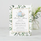 Eucalyptus Greenery High Tea Party Bridal Shower Invitation (Standing Front)