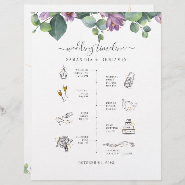 Eucalyptus Greenery Icon Wedding Itinerary Program (Front/Back)