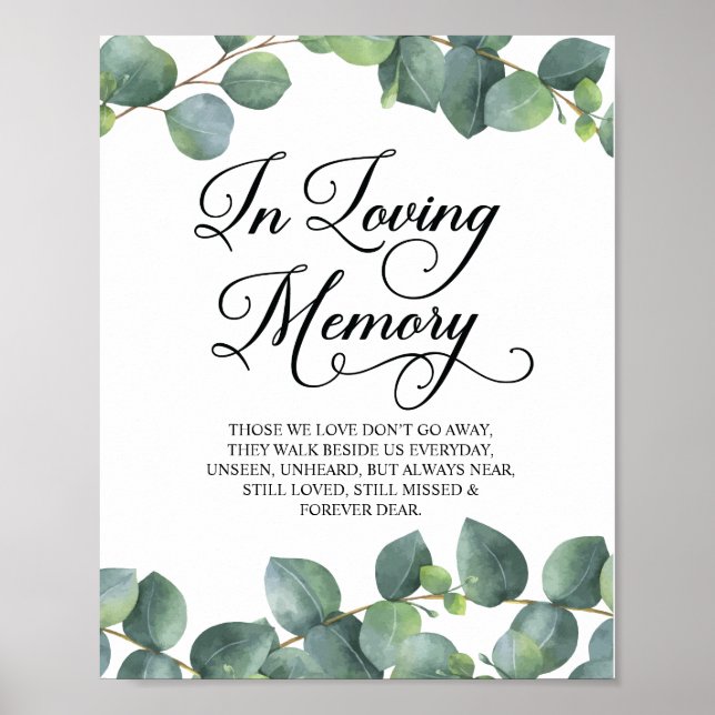 Eucalyptus Greenery In Loving Memory Memorial Sign (Front)
