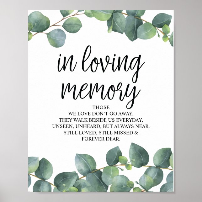 Eucalyptus Greenery In Loving Memory Memorial Sign (Front)
