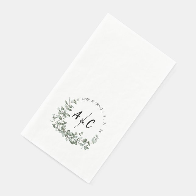 Eucalyptus Greenery Initialed Paper Guest Towels (Corner)