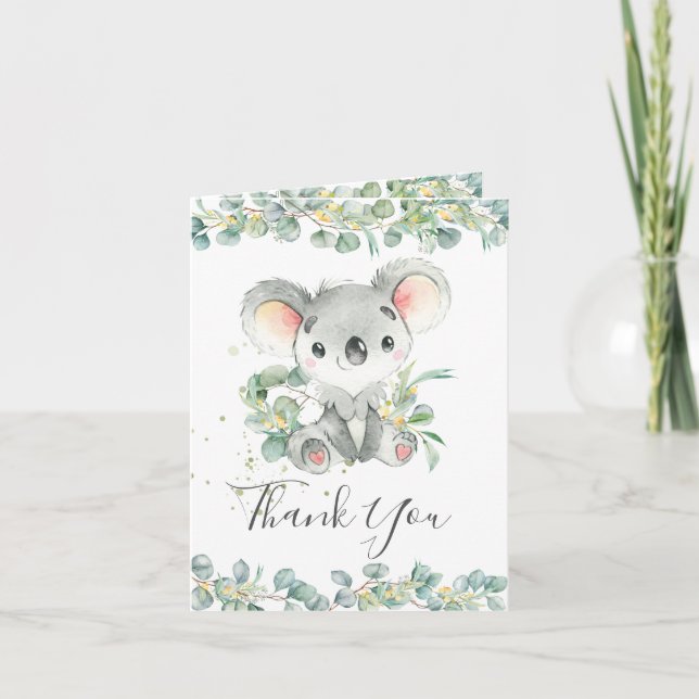Eucalyptus Greenery Koala Birthday Baby Shower  Thank You Card (Front)