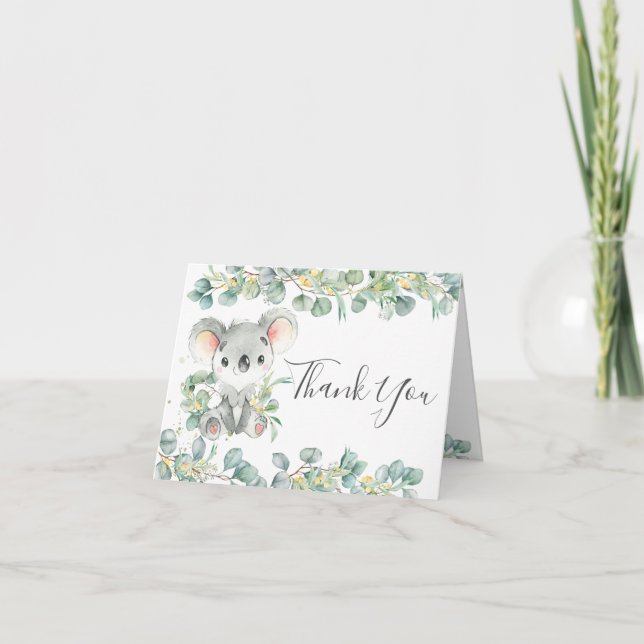Eucalyptus Greenery Koala Birthday Baby Shower  Thank You Card (Front)