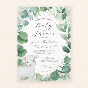 Eucalyptus Greenery Lamb Baby Shower Invitation