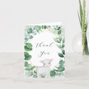 Eucalyptus Greenery Lamb Baby Shower Letterpress Thank You Card
