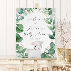 Eucalyptus Greenery Lamb Baby Shower Welcome Foam Board