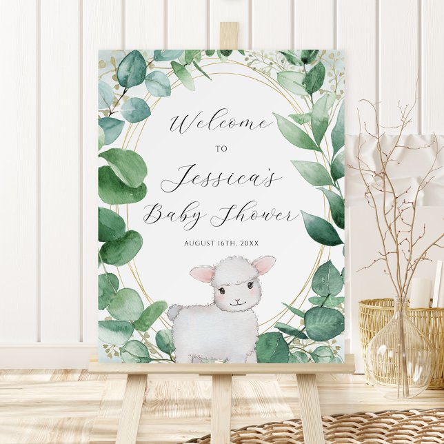 Eucalyptus Greenery Lamb Baby Shower Welcome Foam Board (Creator Uploaded)