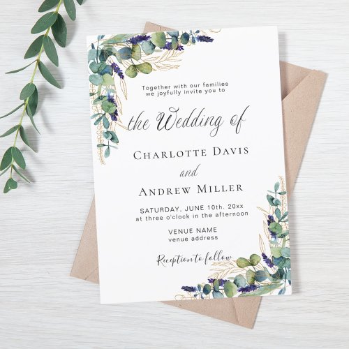 Eucalyptus greenery lavender florals wedding invitation
