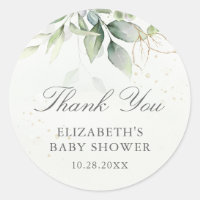 Eucalyptus Greenery Leaves Baby Shower Thank You Classic Round Sticker