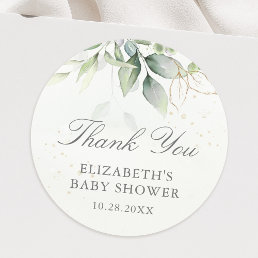 Eucalyptus Greenery Leaves Baby Shower Thank You Classic Round Sticker
