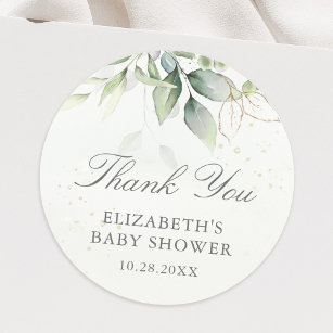 Eucalyptus Greenery Leaves Baby Shower Thank You Classic Round Sticker