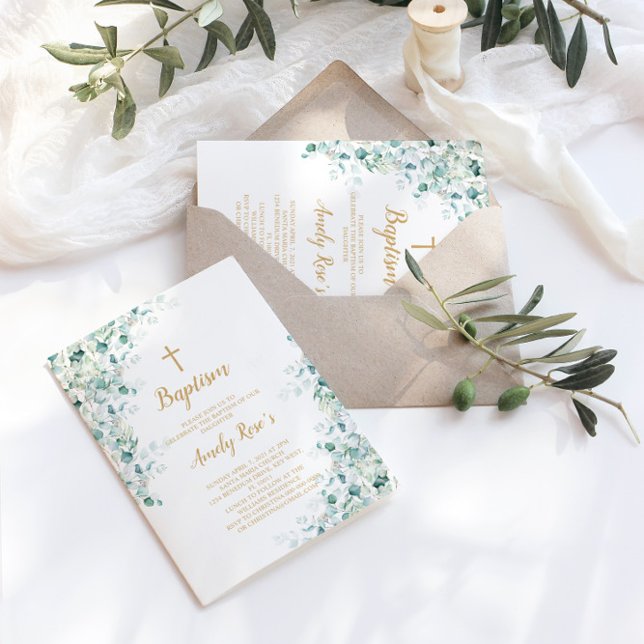Eucalyptus Greenery Leaves Baptism Invitation (Creator Uploaded)