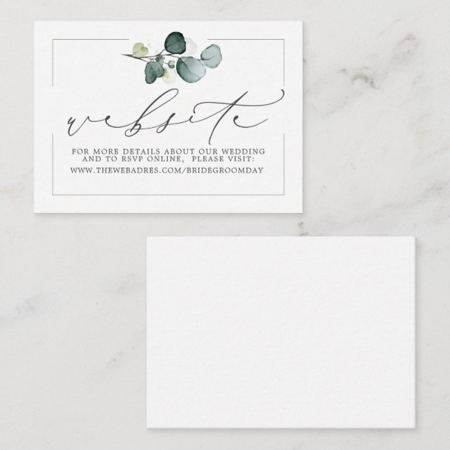 Eucalyptus Greenery Leaves Boho Wedding Website Enclosure Card (Front/Back)