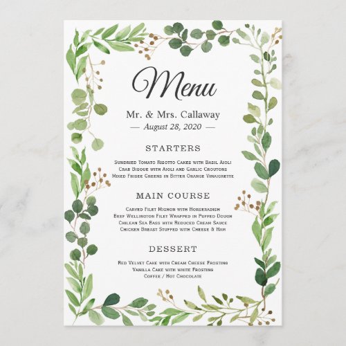 Eucalyptus Greenery Leaves Border Frame Wedding Menu