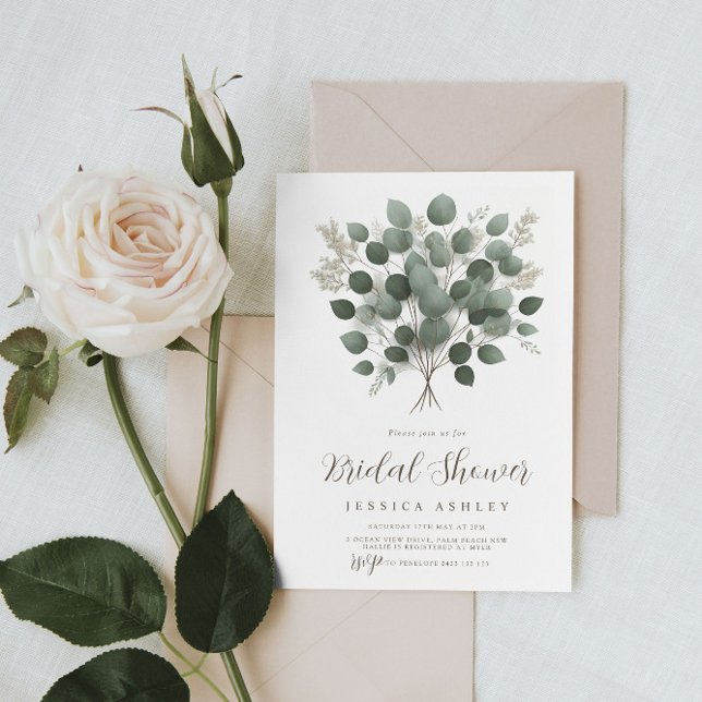 Eucalyptus Greenery Leaves Bridal Shower Invitation (Creator Uploaded)