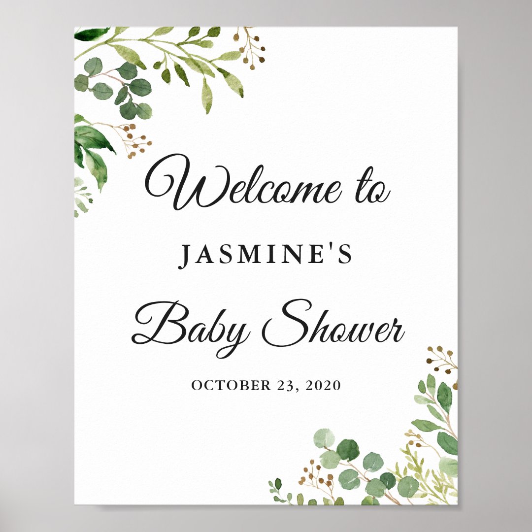 Eucalyptus Greenery Leaves Chic Baby Shower Sign | Zazzle