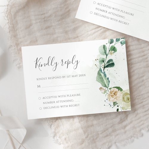 Eucalyptus Greenery Leaves Elegant Floral Wedding RSVP Card