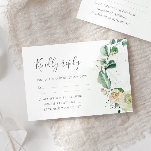 Eucalyptus Greenery Leaves Elegant Floral Wedding RSVP Card | Zazzle