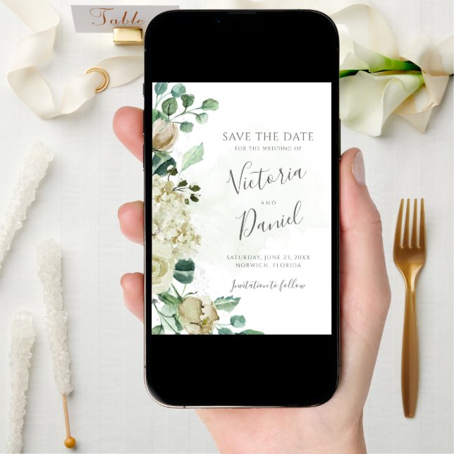 Eucalyptus Greenery Leaves Elegant Floral Wedding Save The Date (Front Digital)