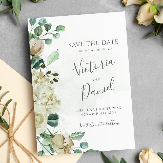 Eucalyptus Greenery Leaves Elegant Floral Wedding Save The Date (Creator Uploaded)