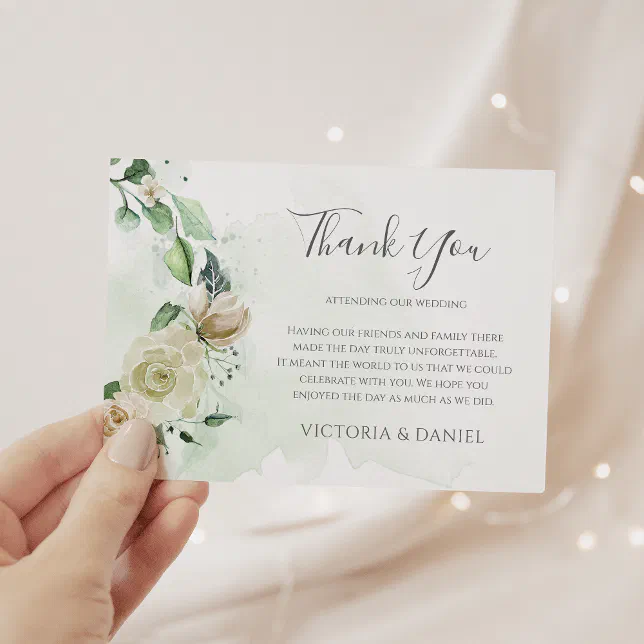 Eucalyptus Greenery Leaves Elegant Floral Wedding Thank You Card | Zazzle