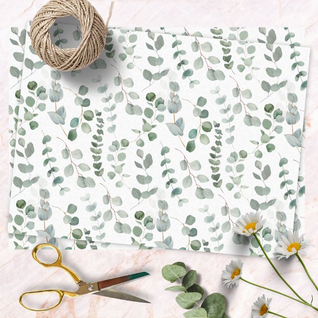 Eucalyptus Greenery Leaves Floral Pattern Tissue Paper (In situ)