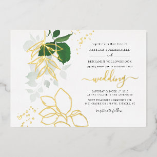 Eucalyptus Greenery Leaves Geometric Wedding Gold Foil Invitation