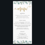 Eucalyptus Greenery Leaves Gold Wedding Menu<br><div class="desc">Designed to co-ordinate with our Silver Eucalyptus Greenery collection, this elegant wedding menu features rustic watercolor silver eucalyptus foliage. Personalize it with your own details easily and quickly, simply press the customise it button to further re-arrange and format the style and placement of the text. Double sided. The Happy Cat...</div>