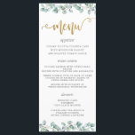 Eucalyptus Greenery Leaves Gold Wedding Menu<br><div class="desc">Designed to co-ordinate with our Silver Eucalyptus Greenery collection, this elegant wedding menu features rustic watercolor silver eucalyptus foliage. Personalize it with your own details easily and quickly, simply press the customise it button to further re-arrange and format the style and placement of the text. Double sided. The Happy Cat...</div>