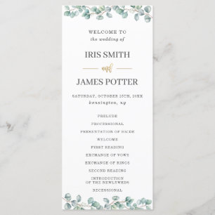 Eucalyptus Greenery Leaves Gold Wedding Program