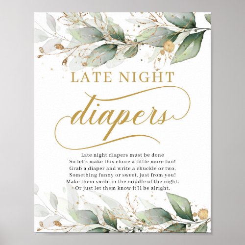 Eucalyptus greenery leaves late night diapers sign