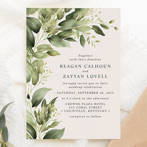Eucalyptus Greenery Leaves Modern Wedding Invitation