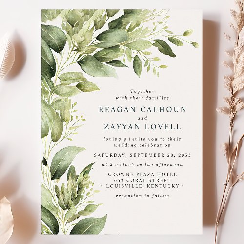 Eucalyptus Greenery Leaves Modern Wedding Invitation