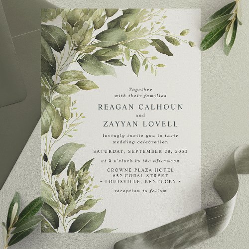 Eucalyptus Greenery Leaves Modern Wedding Vellum Invitations