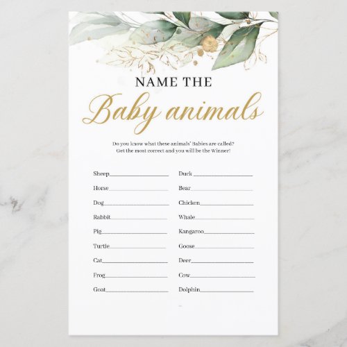 Eucalyptus greenery leaves name the baby animals