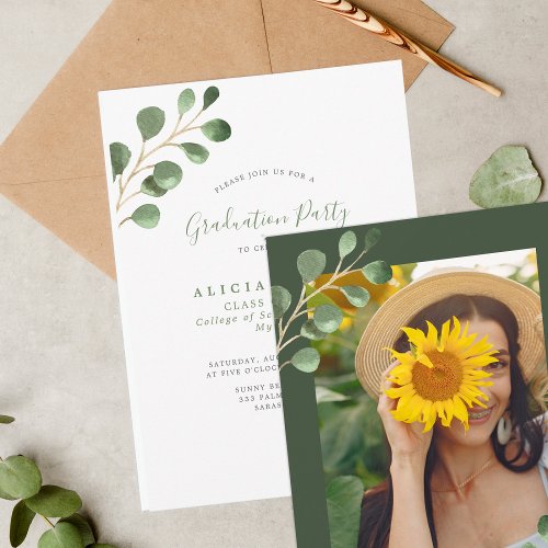 Eucalyptus greenery leaves PHOTO graduation party Invitation