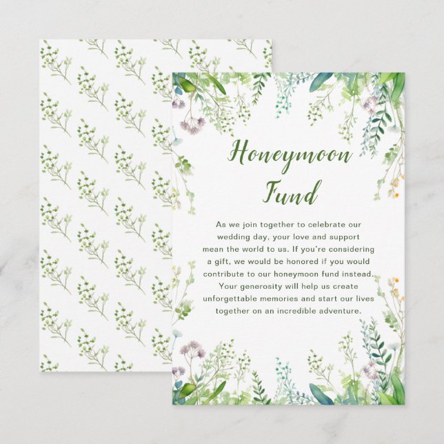 Eucalyptus Greenery Leaves Wedding Honeymoon Fund Enclosure Card (Front/Back)